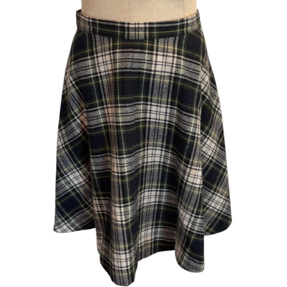 Vtg 90’s wool plaid blue green A-line skirt size S